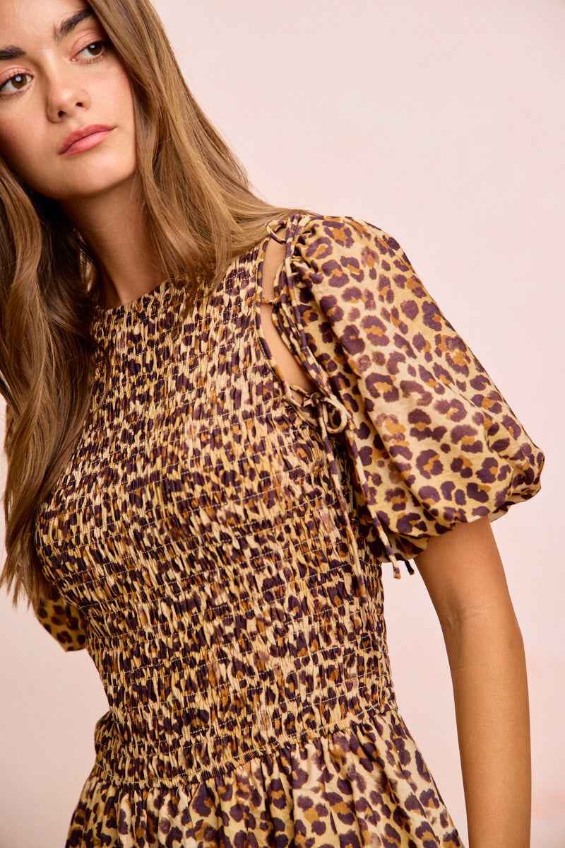 BiBi Leopard Bow Tie Attachable Puff Sleeves Dress 9da350cb0bc44bc0a5c355b50e44859c-Max