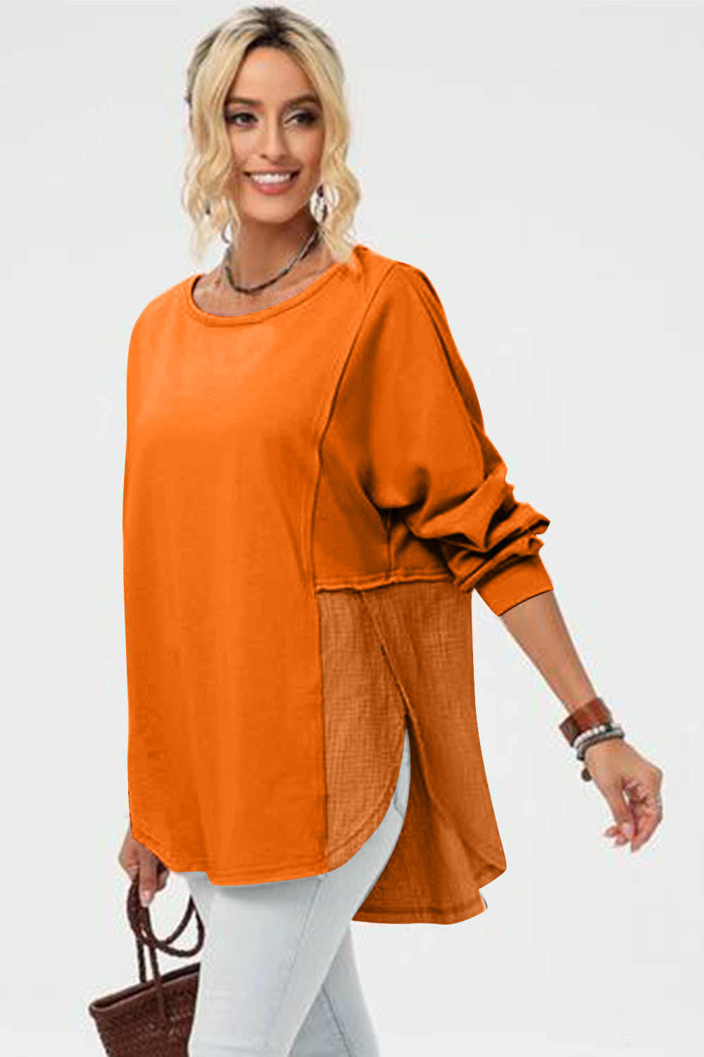 Double Take Full Size Long Sleeve High-Low T-Shirt