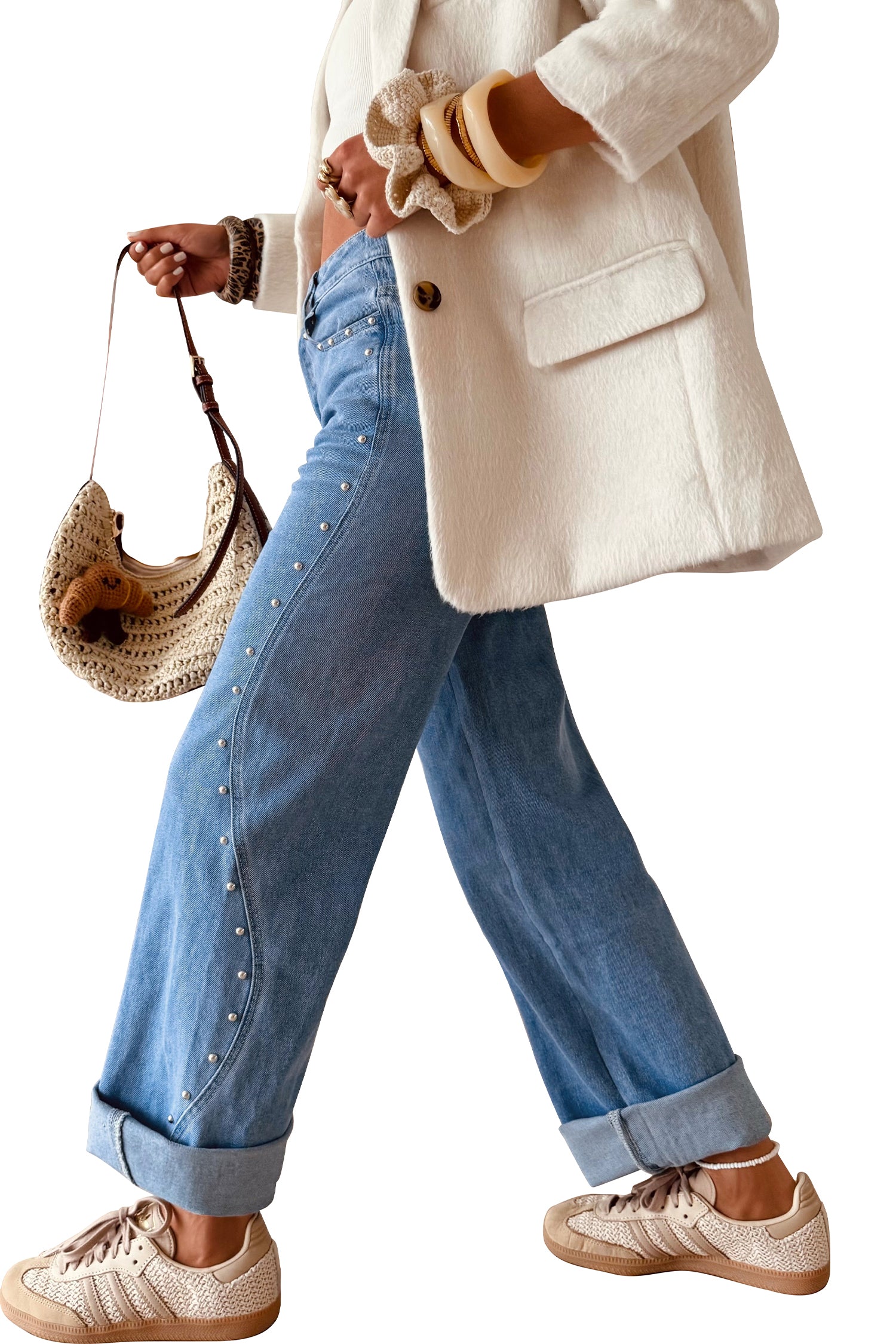 Dusk Blue Side Seam Rivet Detail Ankle Length Casual Jeans 9db3e93775e57870