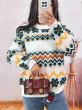 Geometric Round Neck Long Sleeve Sweater White One Size 9db7e443e12b4a6a9b5ce1d038da4c90-Max-Origin