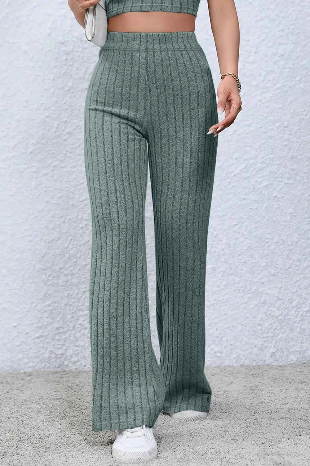 Basic Bae Full Size Ribbed High Waist Flare Pants 9dbb7676-610d-4a34-ad53-da3cb3f1473d-Max