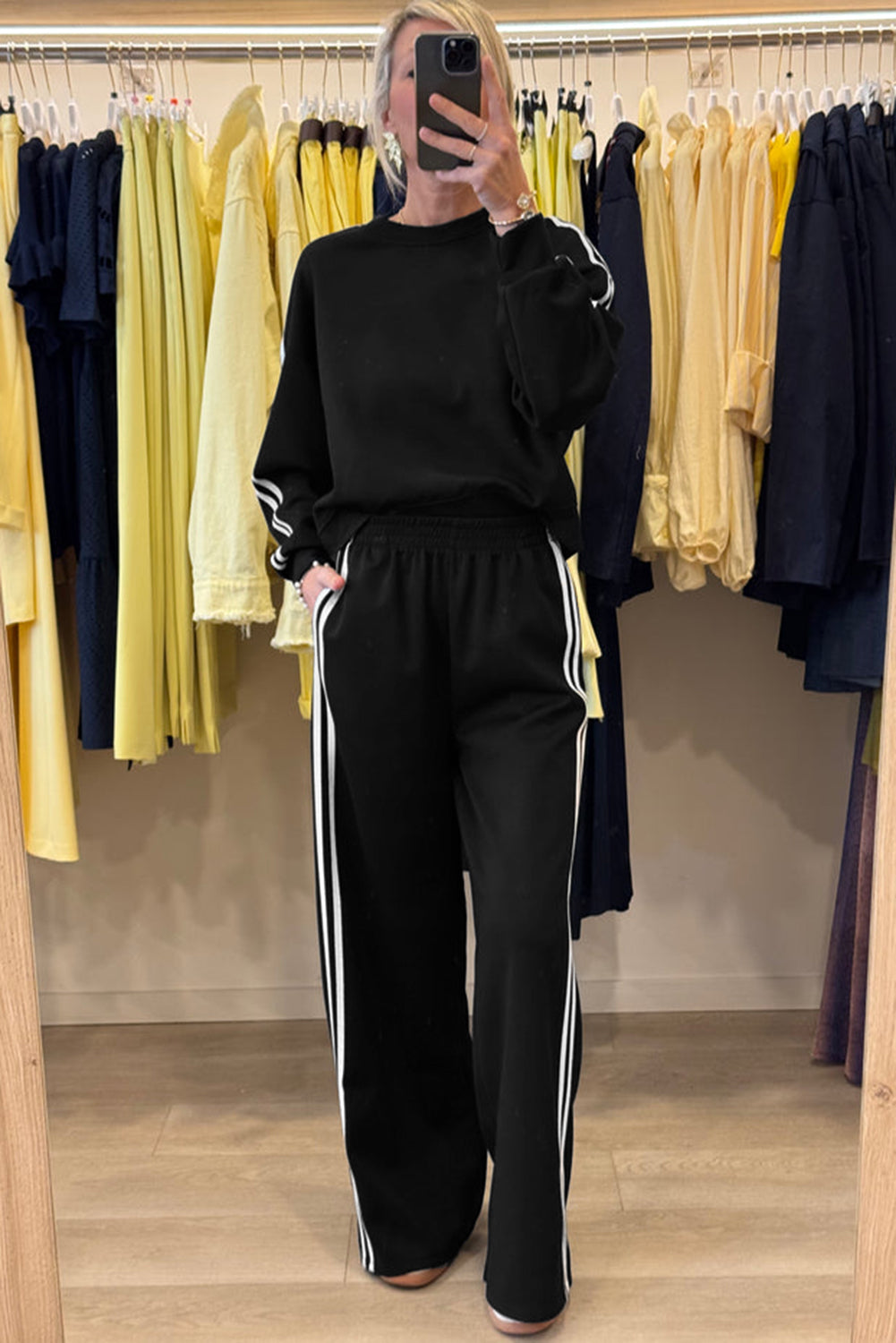 Dirty Blue Varsity Striped Detail Cropped Pullover Wide Leg Pants 2pcs Outfit 9dc66bd1df83ce7d
