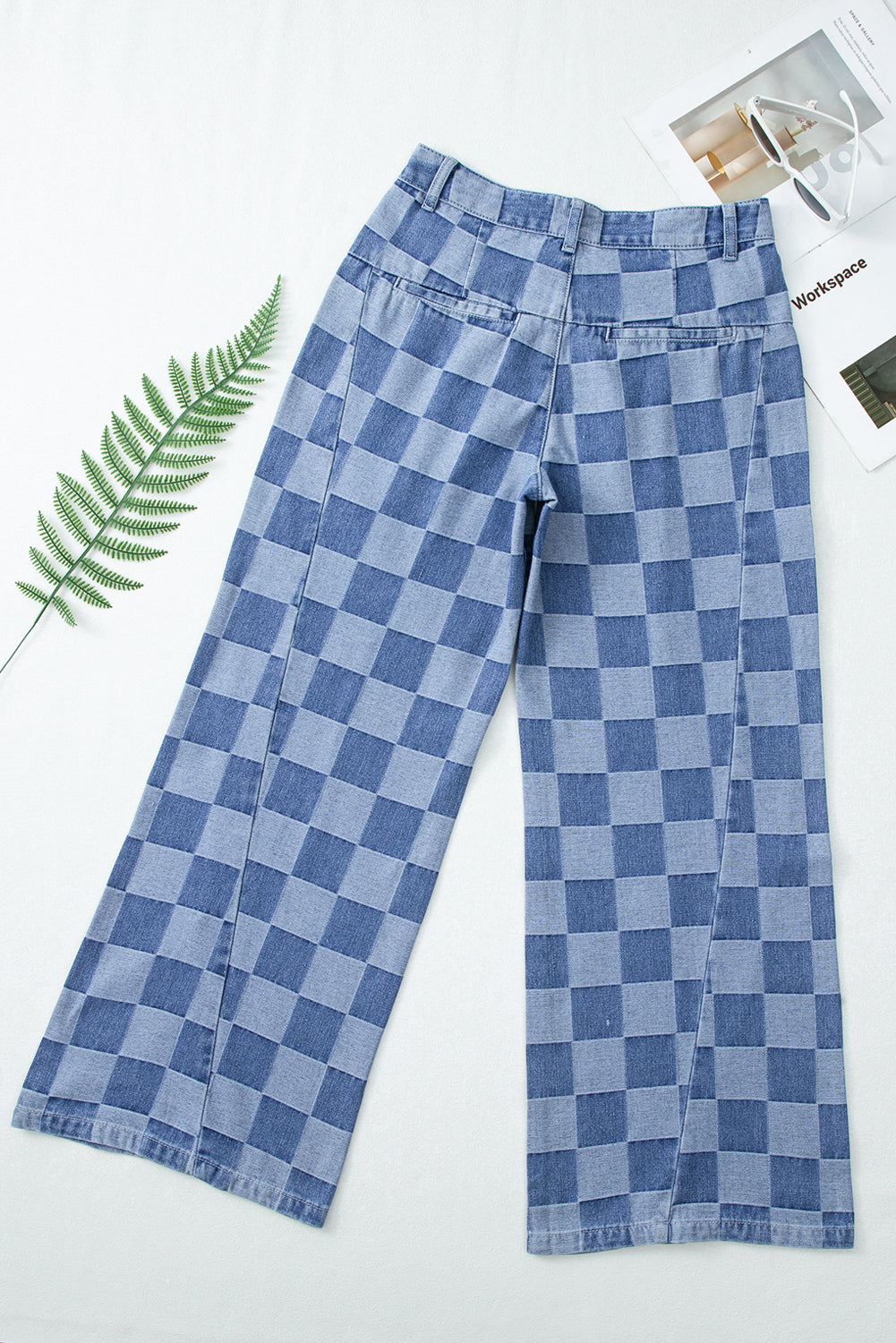 Dusk Blue Checkered Light Washed Wide Leg Jeans 9dd61c1b9a88b35b