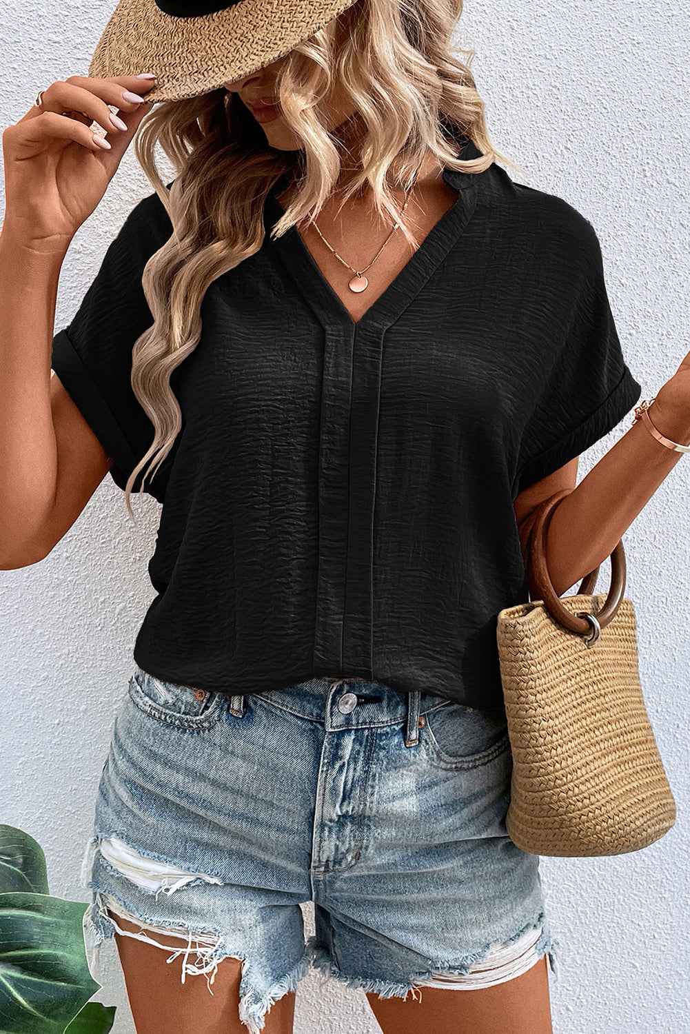 White Notched Neck Batwing Sleeve Blouse 9ddb0b8b0bcfedaf