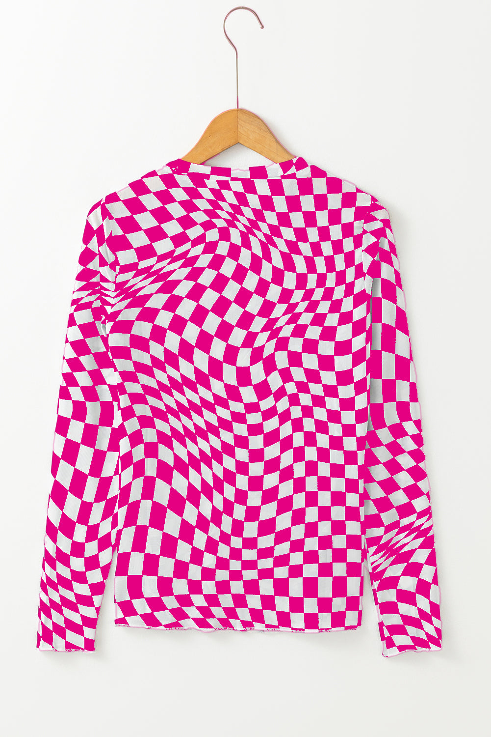 Black Checkered Pattern Mesh Long Sleeve Top 9de19b7bae59c782