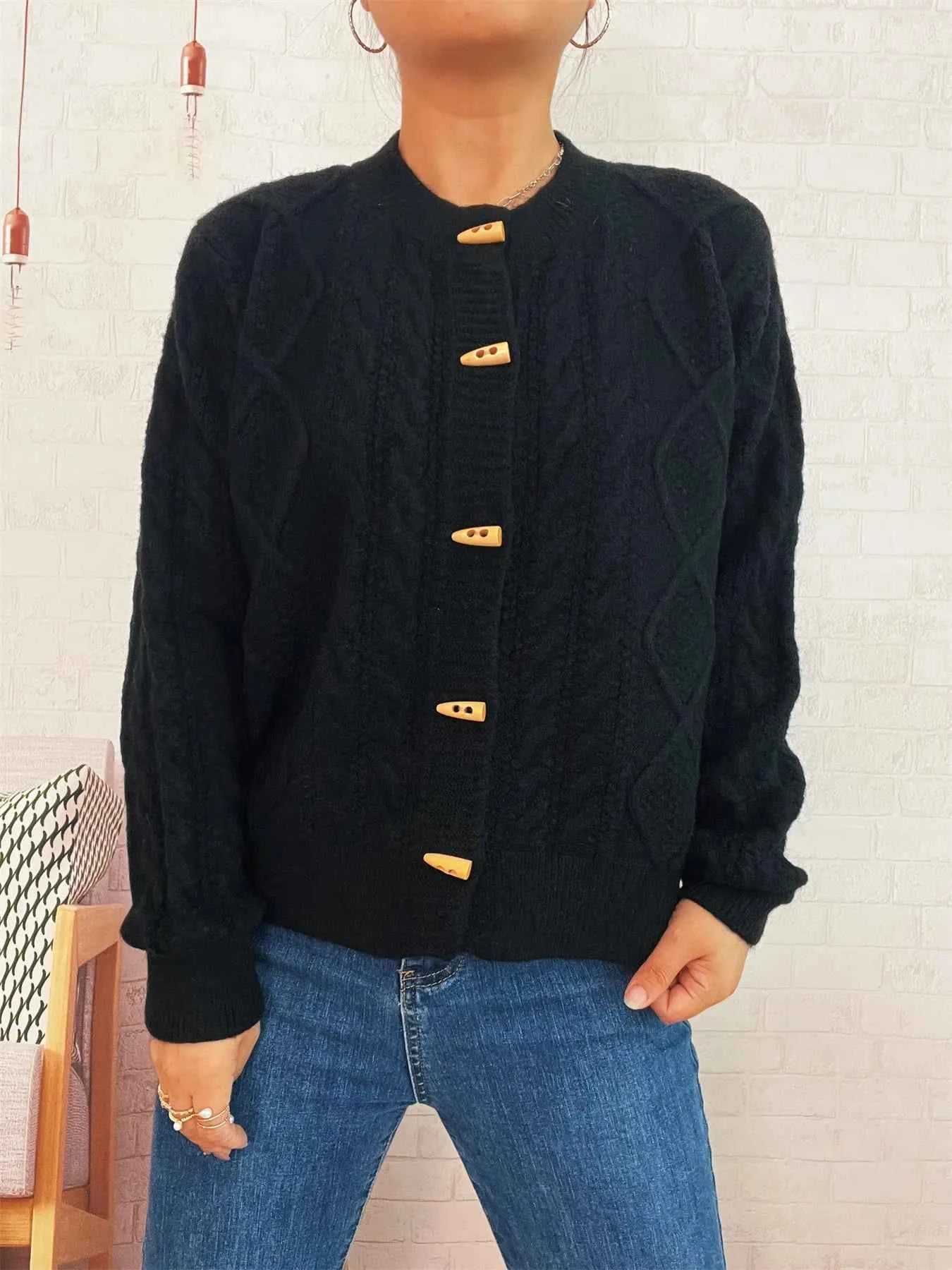 Cable Knit Button-Up Cardigan