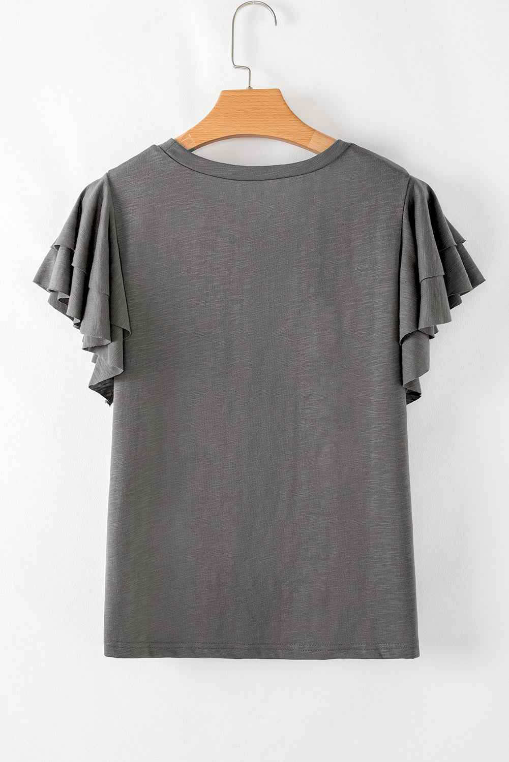 Dark Grey Ruffle Sleeve Plain Blouse 9de5979ed7701b99