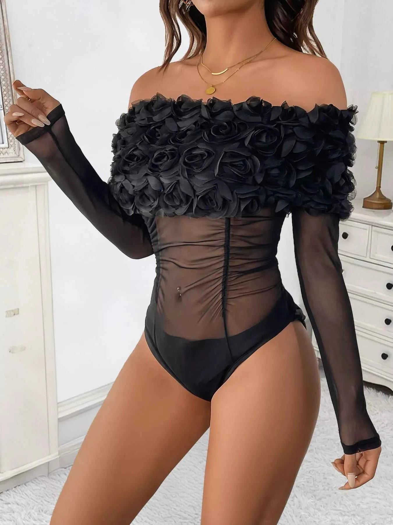 Flower Off-Shoulder Mesh Bodysuit 9dea1f8e446f488ba0a8313d0b156868-Max-Origin