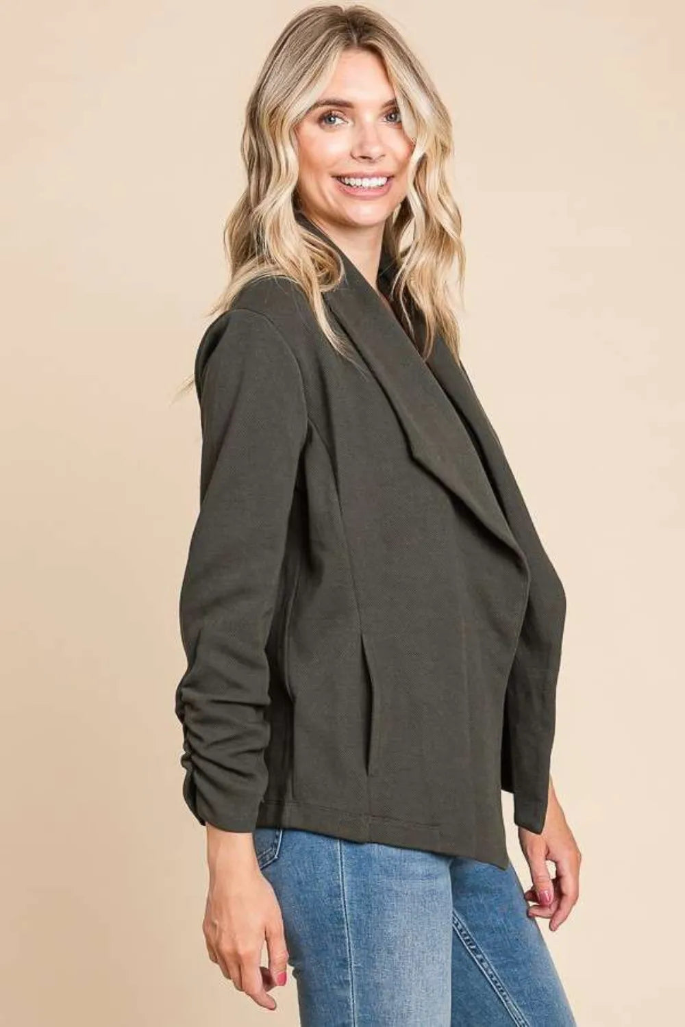 Culture Code Full Size Ruched Open Front Long Sleeve Jacket 9dec4578-9a07-4ce8-8d04-08c08162fa50-Max
