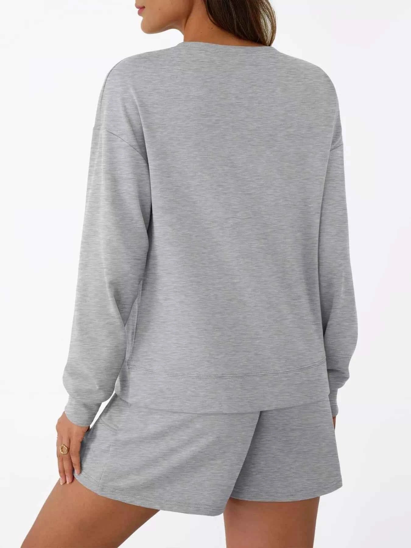 Round Neck Long Sleeve Top and Shorts Set 9df17c5f76464bda80b65552c370fa9e-Max-Origin