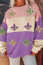 Meadow Mauve Colorblock Sequined Fleur De Lis Sweatshirt Meadow Mauve 70%Polyester+30%Cotton 9df2ea967a5800d4