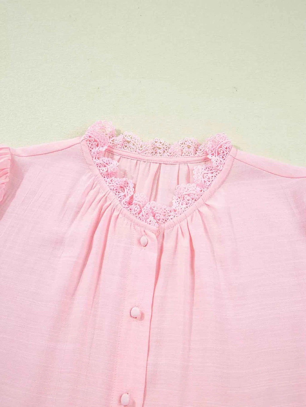 Lace Patchwork Edge Collarless Button Up Shirt 9df951aef0254fdf840475c2d458e858-Max-Origin