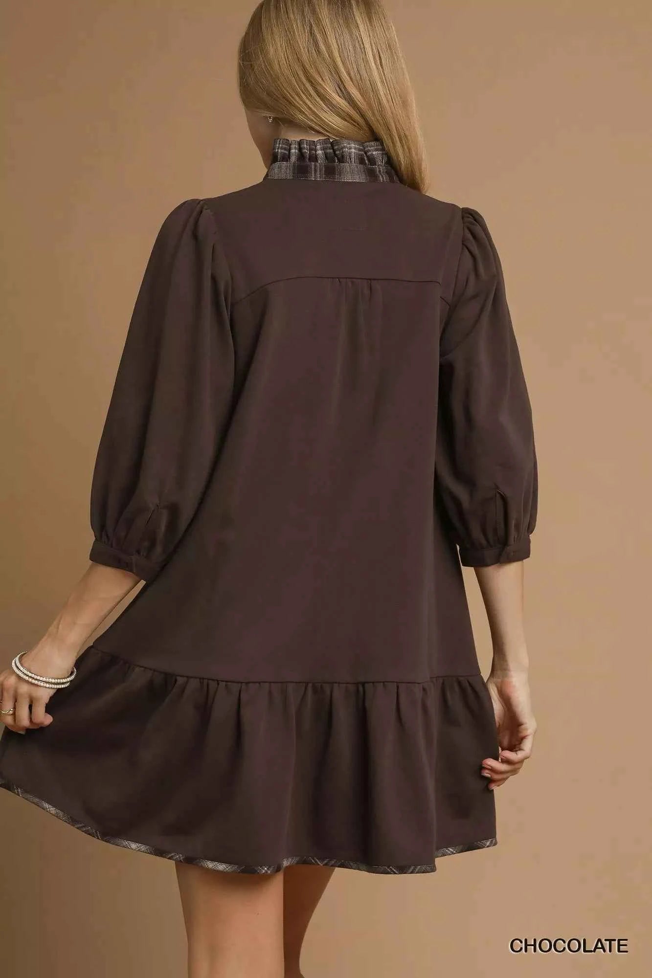 Umgee French Terry Ruffle Hem Dress with Plaid Trim 9dfc1616-24eb-433c-9789-ae72fa3ed04f-Max-Origin