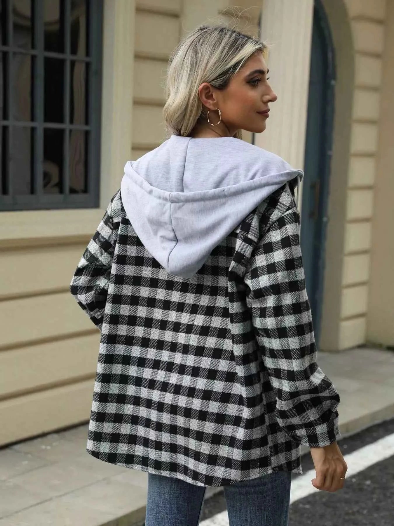 Plaid Button Up Long Sleeve Drawstring Hooded Jacket 9e044a7a3bcf4df4807ec5c6e06acc39-Max-Origin
