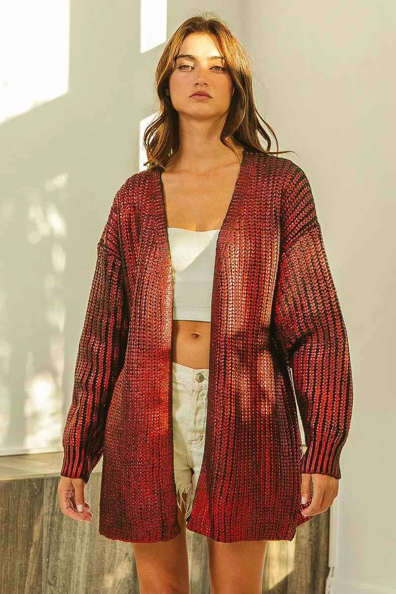 BiBi Metallic Knit V-neck Open Sweater Cardigan 9e06cb9cb834441b9782418c4c492947-Max-Origin