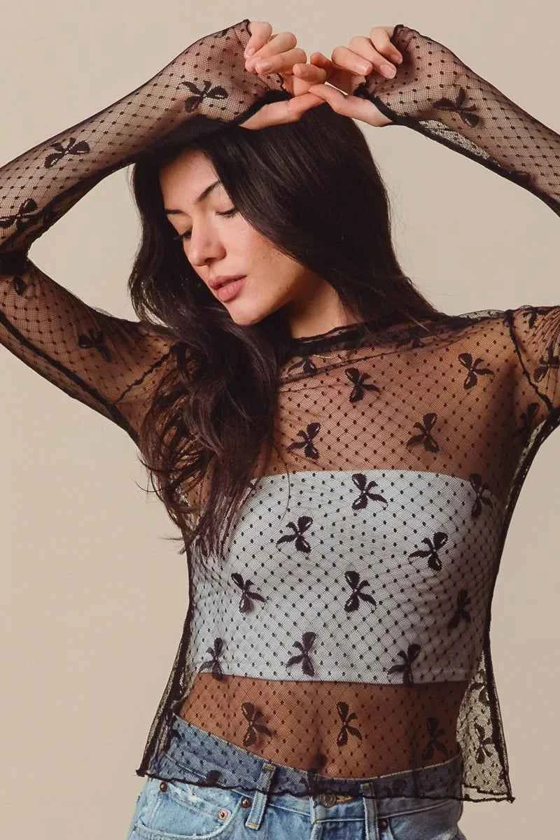 SO ME Bow Ribbon Pattern Sheer Lace Top 9e07996160df47fd85f15898f99a42ce-Max-Origin