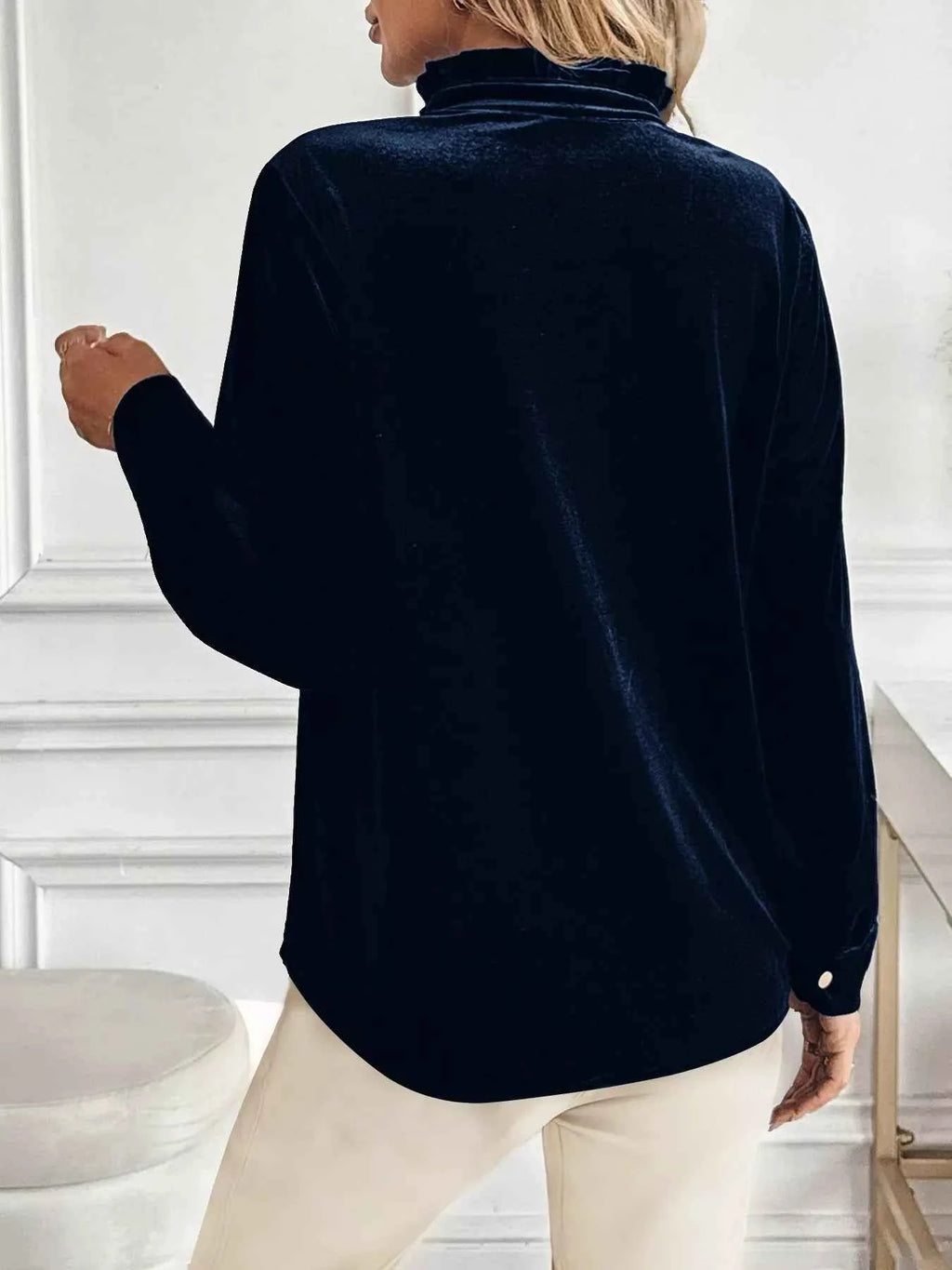 Velvet Button Front Long Sleeve Blouse 9e0bda88b9094f6dba547e49b7f874f9-Max-Origin