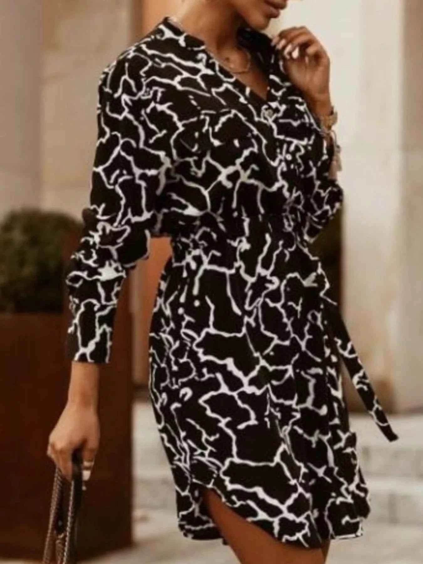 Printed Button Front Long Sleeve Dress 9e0d900f-1b90-48f3-bacb-3bc41b75543a-Max-Origin