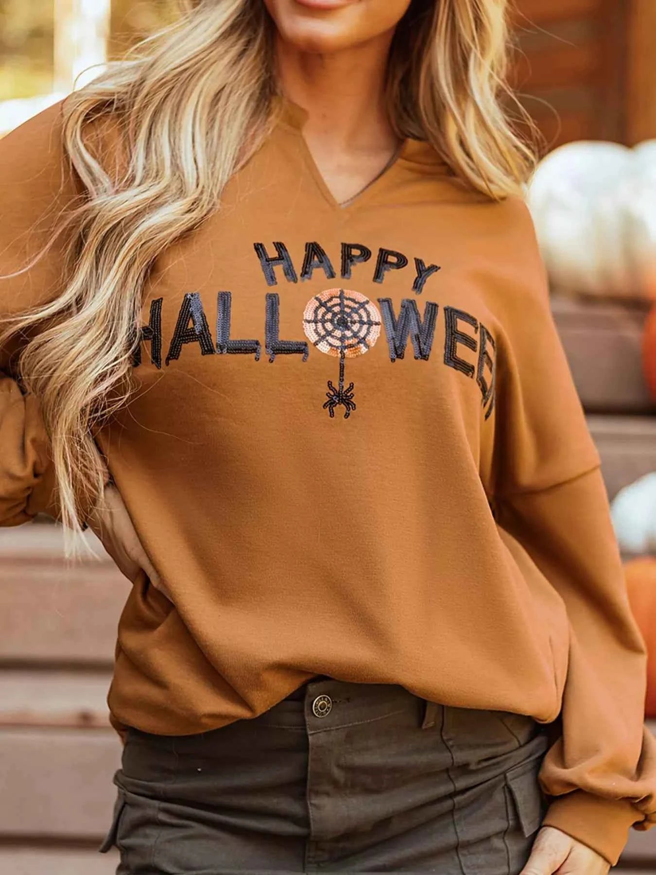 Happy Halloween Graphic Notched Long Sleeve Loose Top 9e14bdf3-1bae-41ed-8c60-3db07097dd81-Max-Origin