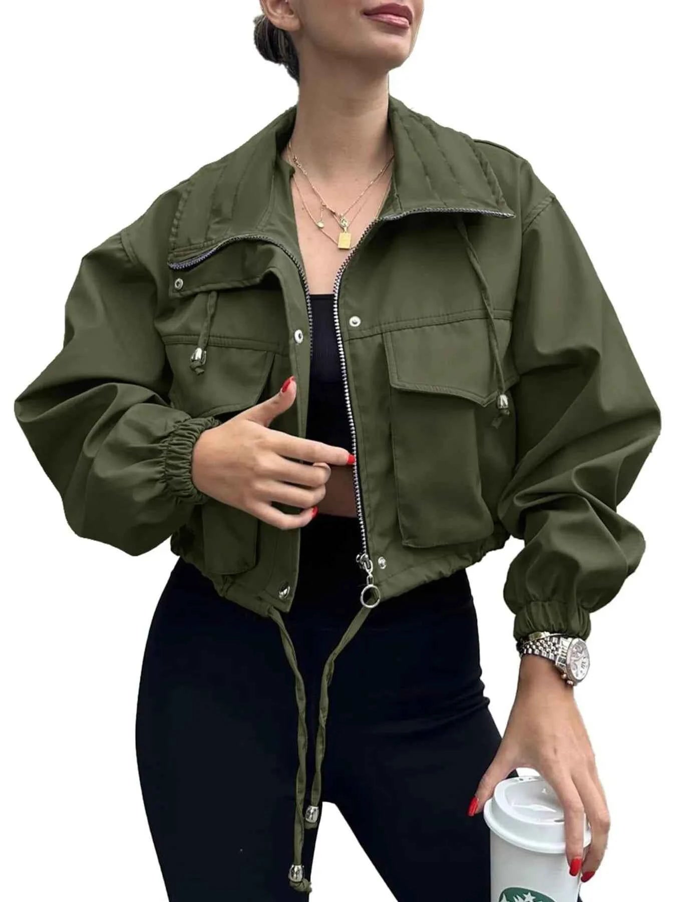 Drawstring Hem Zip Up Jacket 9e1d34a132dc46d3b4050e6b835f2f23-Max-Origin