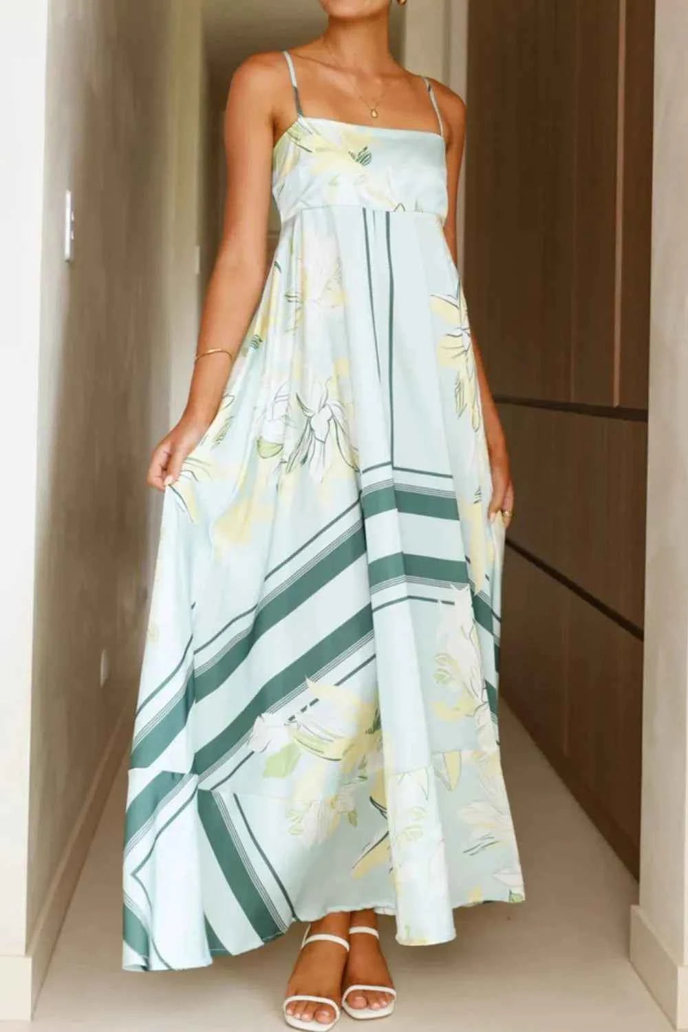 Printed Square Neck Cami Maxi Dress Light Green Stripes 9e2a4448-071f-49e6-9893-2f683b9dd48a-Max-Origin