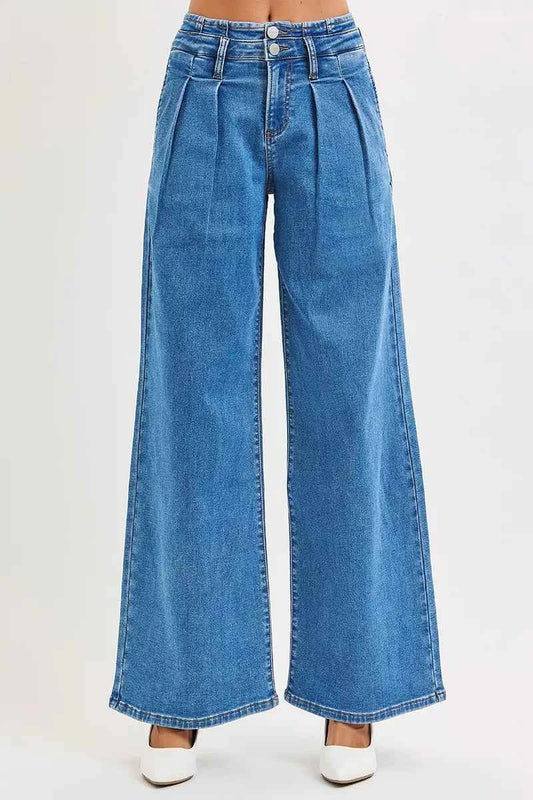 RISEN Full Size Mid Rise Fit Wide Leg with Pleated Detail Jeans Plus Size 9e2b0c2f312b4ed0a1834b23fdd05629-Max-Origin