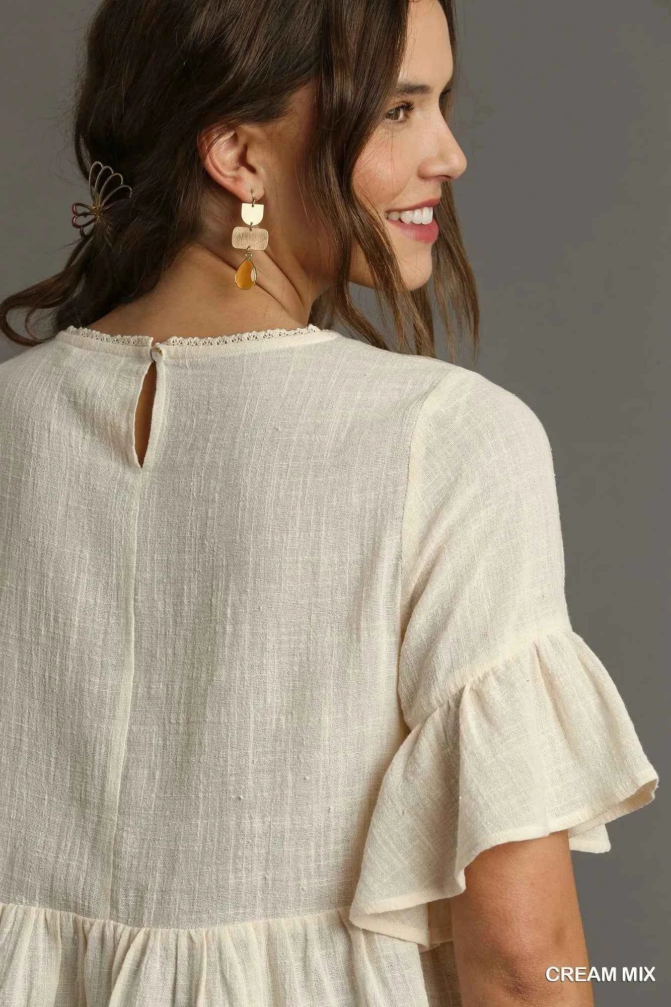 Floral Lace Trimmed Detail Half Sleeve Babydoll Top 9e2bcdf9-c954-44e1-99be-9fa54d305589-Max-Origin
