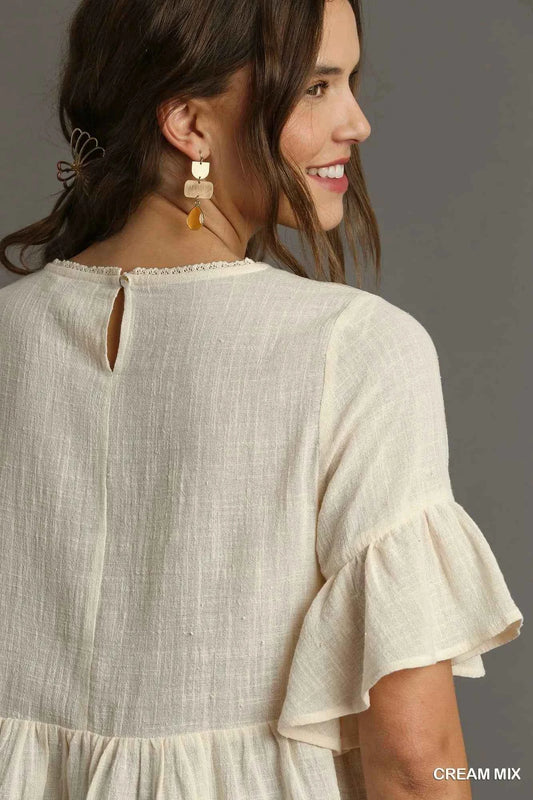 Floral Lace Trimmed Detail Half Sleeve Babydoll Top 9e2bcdf9-c954-44e1-99be-9fa54d305589-Max-Origin