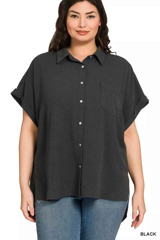 Full Size Woven Airflow Button Down Shirt Plus Size 9e375782-b4c0-4205-a57e-edb149defcd6-Max-Origin