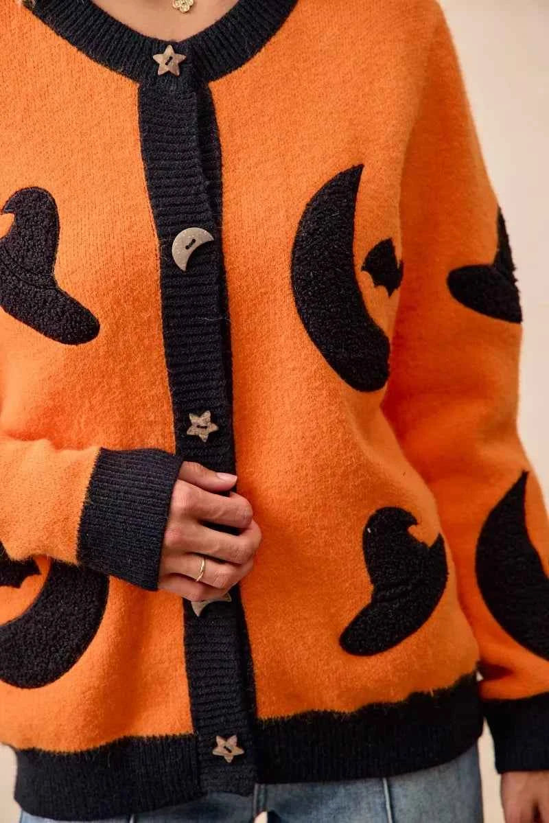 BiBi Halloween Witch Hat Moon Bat Artwork Cardigan 9e38fe85da444fadab0d363c3ad61a65-Max-Origin
