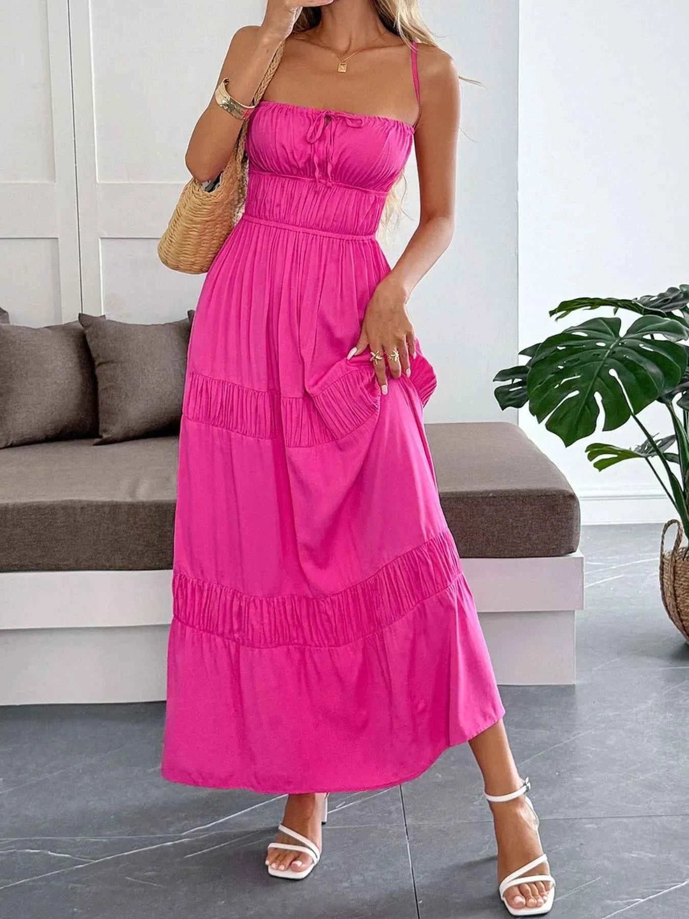Tie Back Tiered Maxi Cami Dress Hot Pink 9e3a3104-6017-4e02-902d-4ba8086add57-Max-Origin