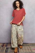 POL Ribbed Knit V-Neck Short Sleeve T-Shirt with Side Slit 9e43c96c-b3d0-44c4-8acd-3fcbc4336e8f-Max-Origin