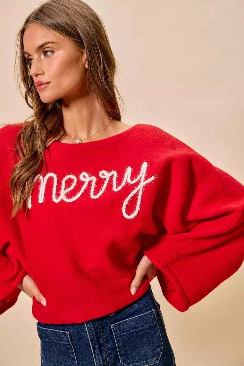 SO ME Merry Tinsel Lettering Christmas Sweater Top 9e45300484bc4b00b8c68e5c602276b7-Max-Origin