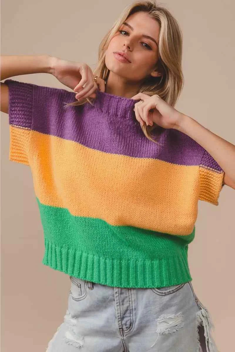 BiBi Mardi Gras Color Block Drop Shoulder Sweater Top 9e4c16f7f9f14f479a1f64c5b9202bb5-Max-Origin