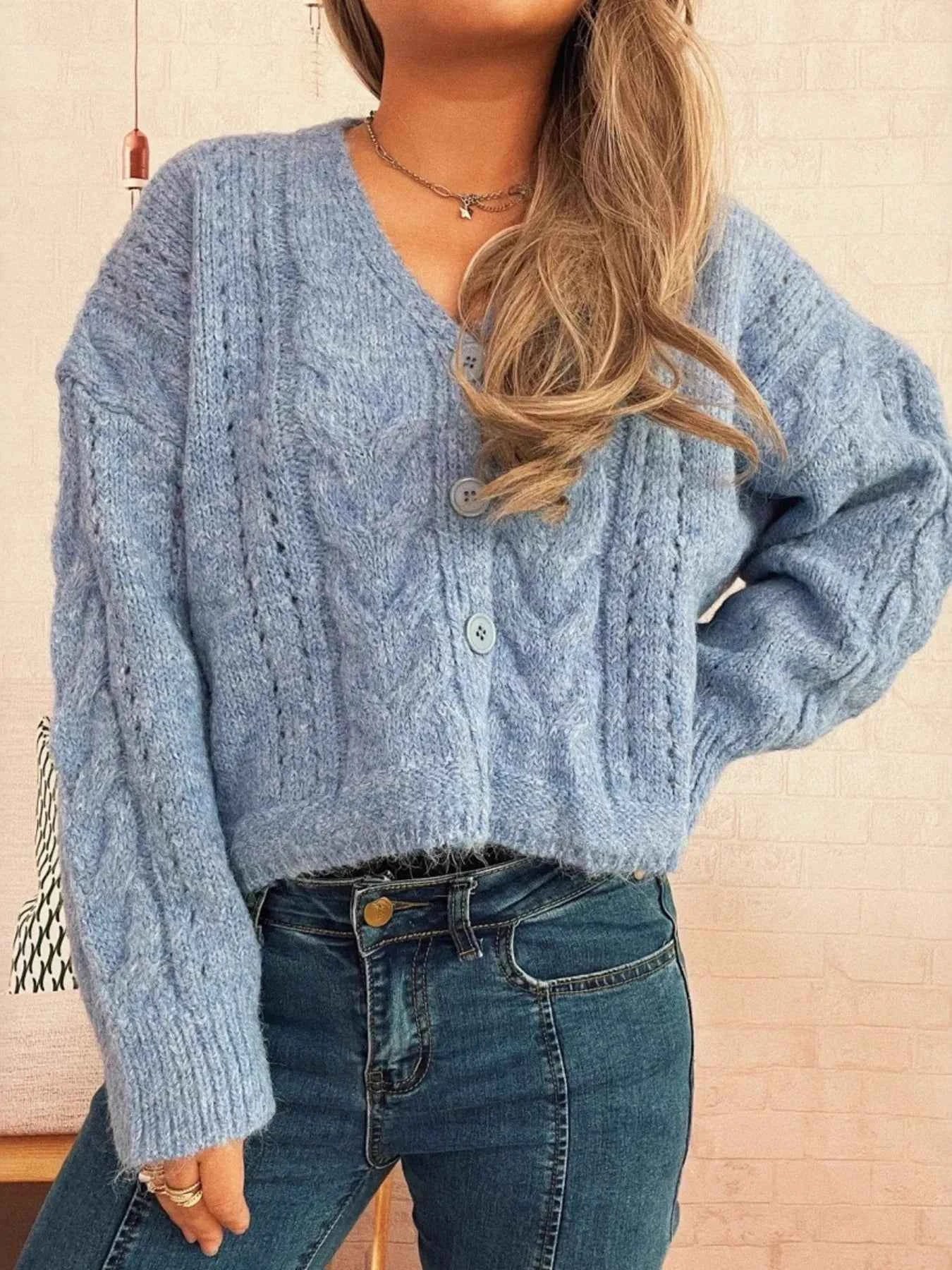 Cable Knit Button-Up Cardigan