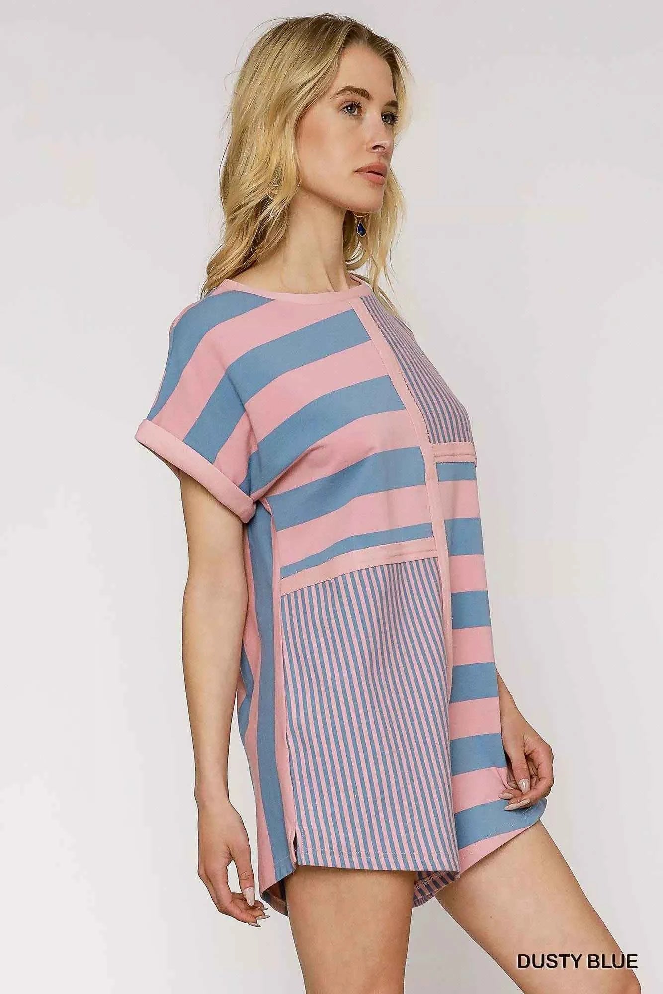 Umgee Mixed Striped Short Sleeve Romper 9e541cc8-ade2-41d2-80d7-77f6170a46f5-Max-Origin