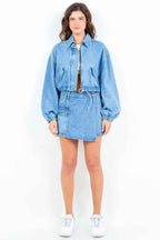 American Bazi Drawstring Waist Crop Denim Jacket 9e593bda-0881-4c2f-a4e5-1b1900874ba6-Max