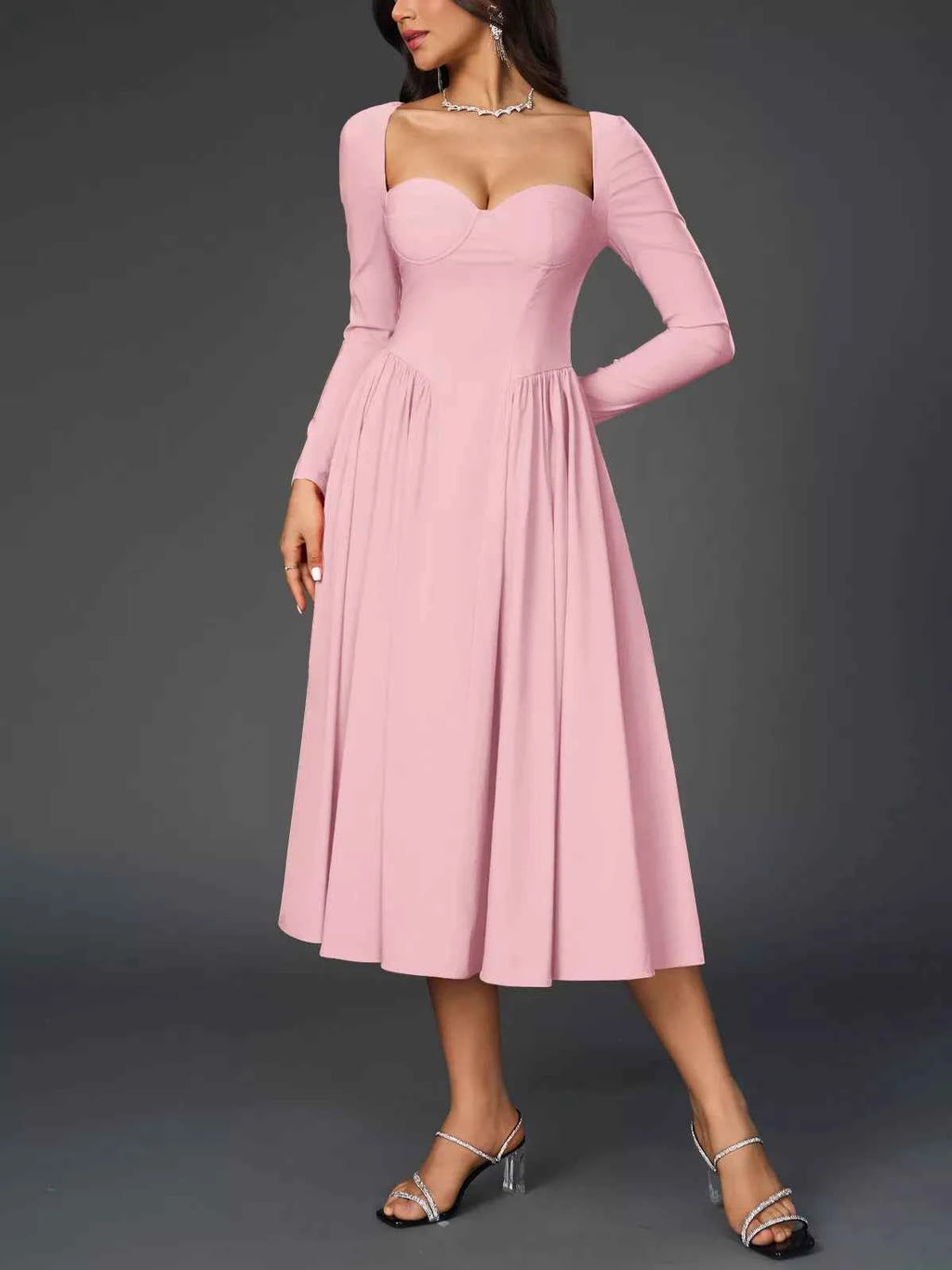 Sweetheart Neckline Long Sleeve A-Line Midi Dress 9e5b8905-0374-4281-a867-79c53c53855e-Max-Origin