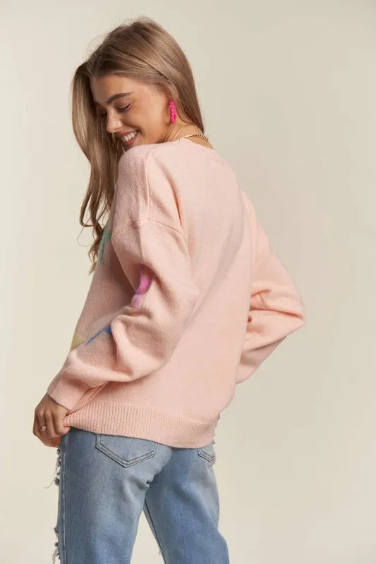 ADORA Stars Pattern Round Neck Drop Shoulder Sweater 9e618f75-b91e-499e-beb2-adb6a7b02eee-Max