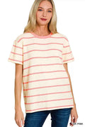 Zenana Textured Striped Crew Neck T-Shirt DK PINK 9e63c69990c046af89cac7a6bfbe9b41-Max-Origin