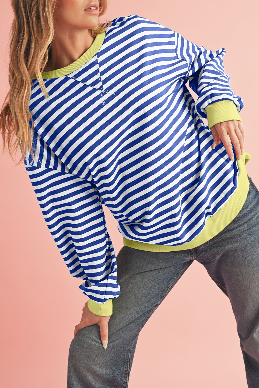 Black Stripe Contrast Edge Cross Seam Oversized Sweatshirt 9e64191b8f0e6c7e