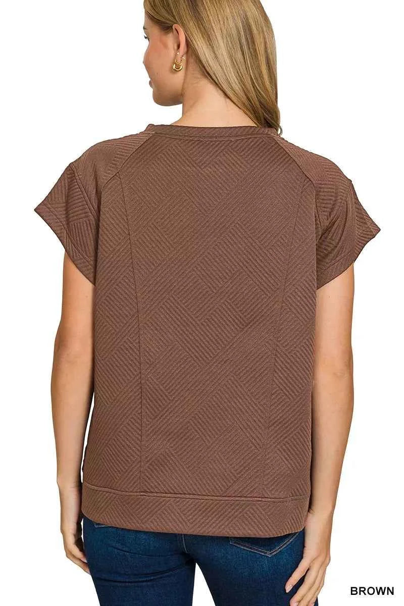 Zenana Textured Knit Jacquard Short Sleeve Top 9e6448569abf45389d5eb590f7142da3-Max-Origin