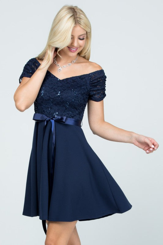 Plus Size Off Shoulder Fit & Flare Dress – Lace Sleeve Party Dress 9e678476-236e-4982-a001-13ea0f512914