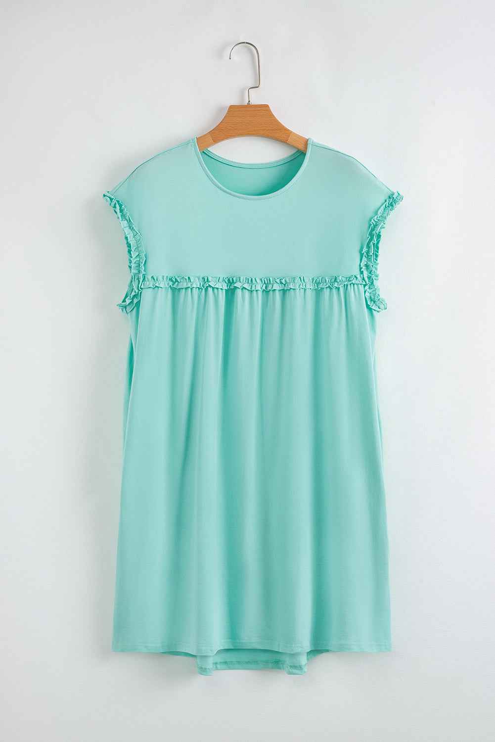 Mint Green Frilled Trim Crewneck Loose Fit Mini Dress 9e71d8c018823bd4