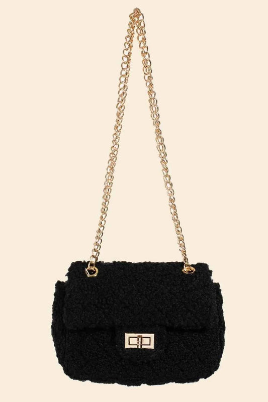 Fame Faux Fur Rectangle Crossbody Bag Black One Size 9e9a6a12-da49-4e43-b96f-5e9e5c17c7de-Max-Origin