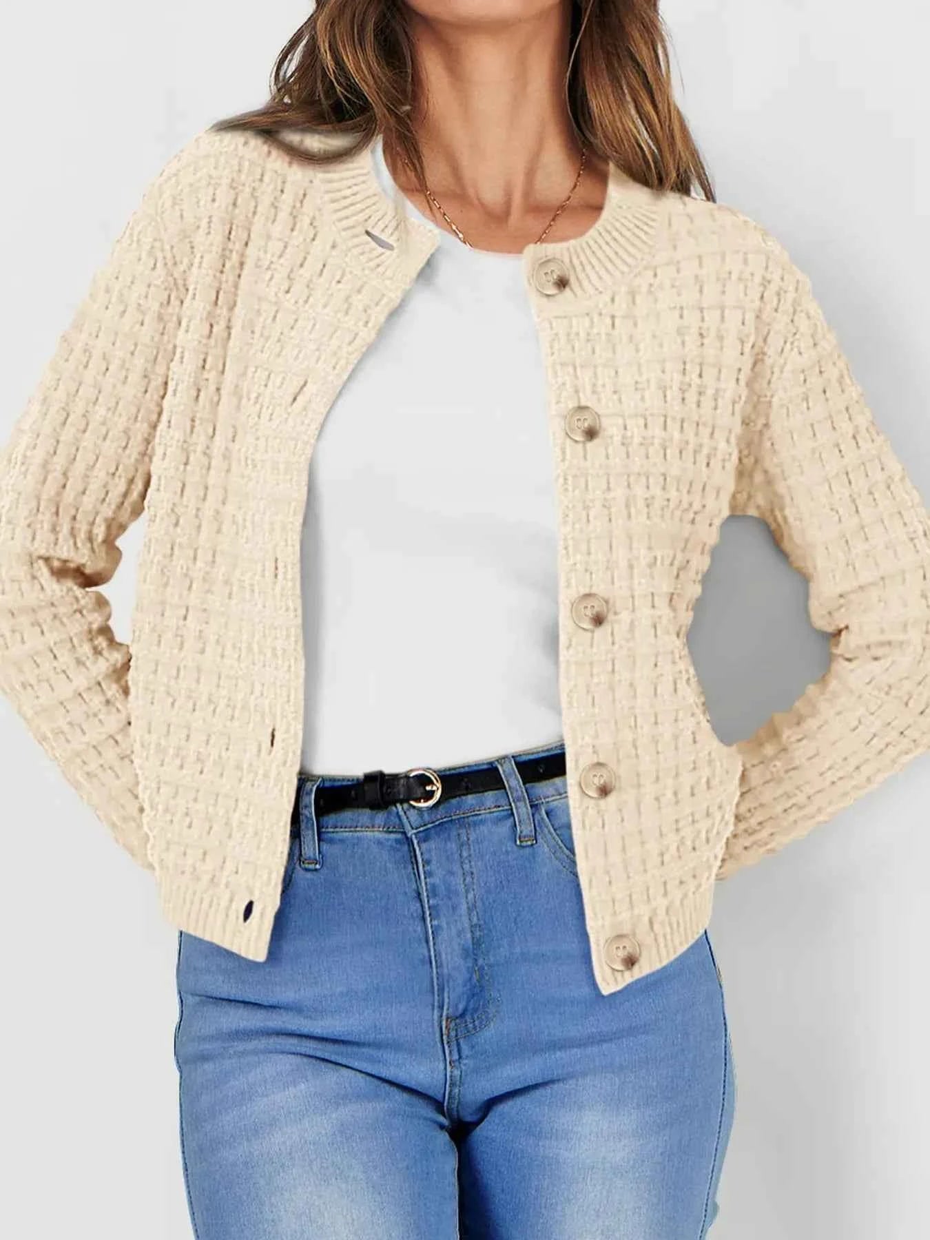 Textured Knit Button-Front Cardigan 9ea98a6c492449c28ec9099b2a5aa952-Max-Origin