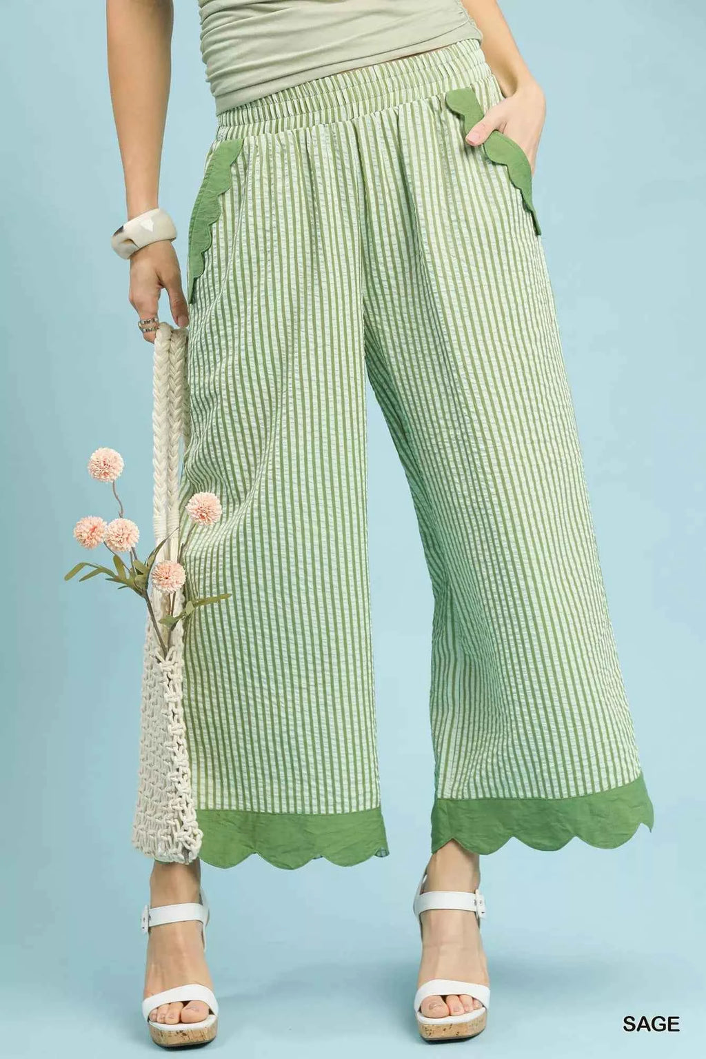 Umgee Stripe Scallop Hem Wide Leg Pants SAGE 9eaf91ab-b703-493e-ac9d-2beb89fdaacf-Max-Origin