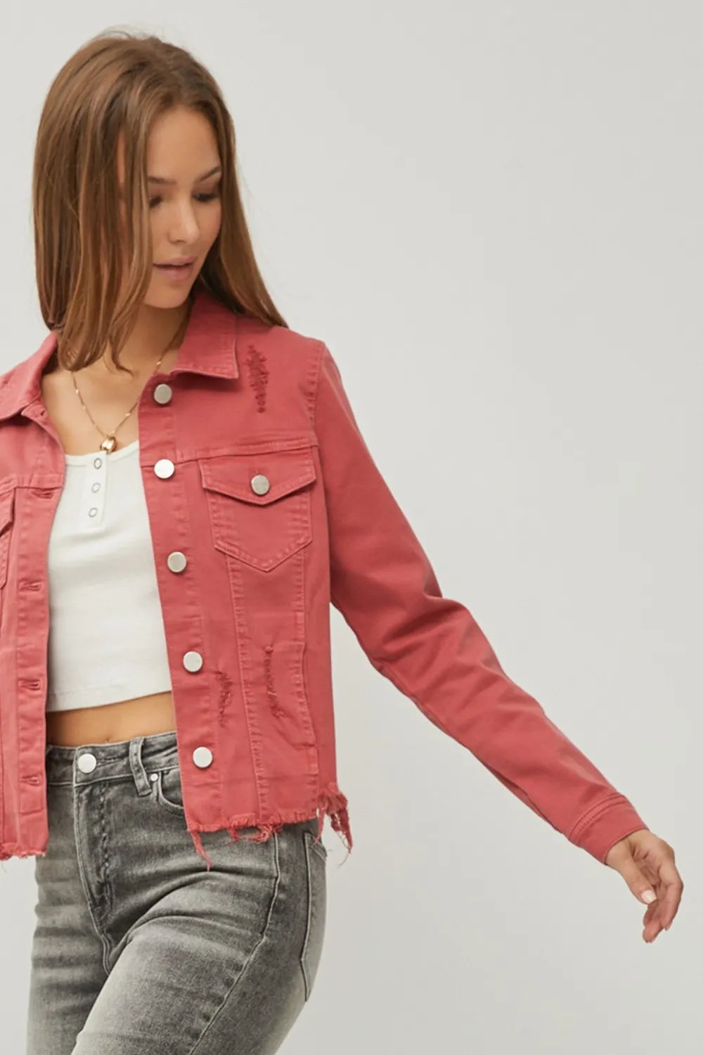 RISEN Full Size Raw Hem Button Up Cropped Denim Jacket Plus Size 9eb3bb69-3483-4e50-8a49-e120e7ce1e3e-Max