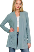 Zenana Slouchy Lightweight Open Front Pocket Cardigan BLUE GREY 9eb4a79b-1c6b-4424-a03a-5da919f4c417-Max-Origin