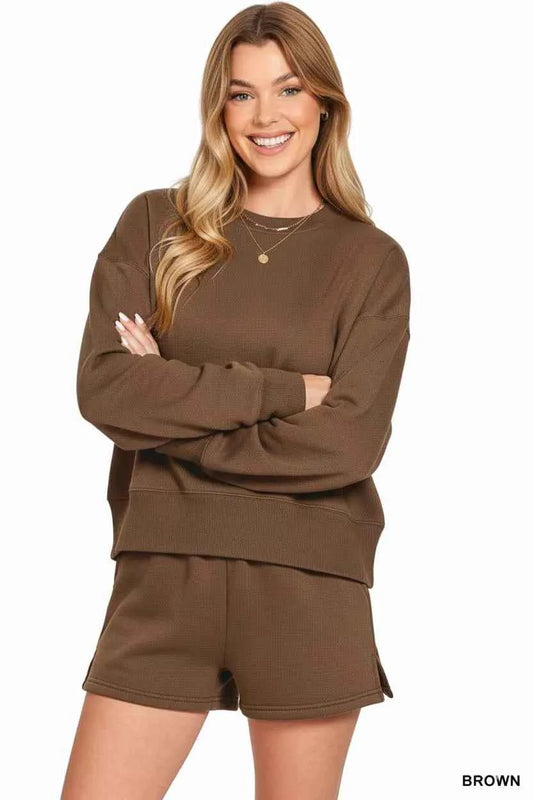 Zenana Fleece Round Neck Sweatshirt and Shorts Set 9ebe03db-d037-4cbd-969f-235c024d9fd0-Max-Origin